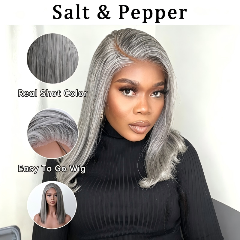 Straight Transparent Lace Salt Pepper 13x4 Full Frontal Wig