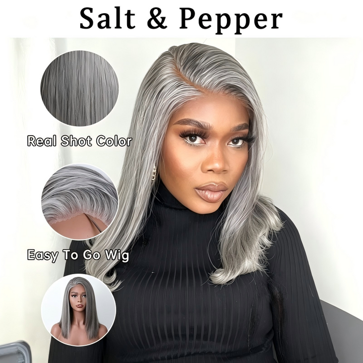 Straight Transparent Lace Salt Pepper 13x4 Full Frontal Wig