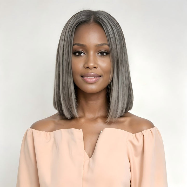 Salt Pepper Straight 5x5 Transparent Full Lace Closure Wig