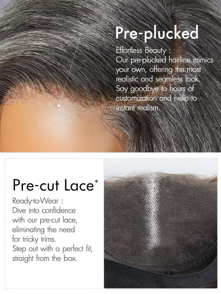 Salt Pepper Straight 5x5 Transparent Full Lace Closure Wig