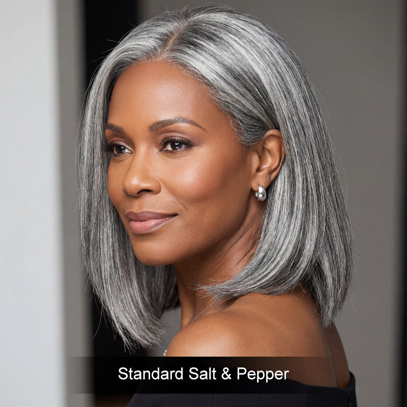 Straight Bob Transparent Lace Salt Pepper 5x5 Closure Wig