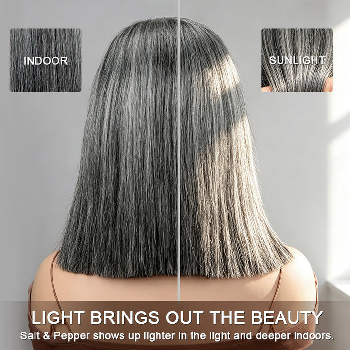 Straight Bob Transparent Lace Salt Pepper 5x5 Closure Wig
