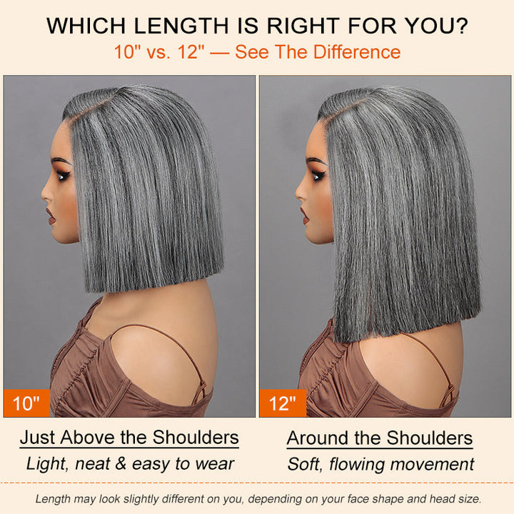 Straight Bob Transparent Lace Salt Pepper 5x5 Closure Wig