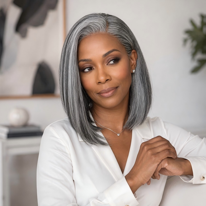 Straight Bob Transparent Lace Salt Pepper 5x5 Closure Wig