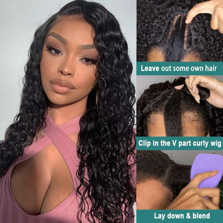Water Wave Glueless V Part Wig