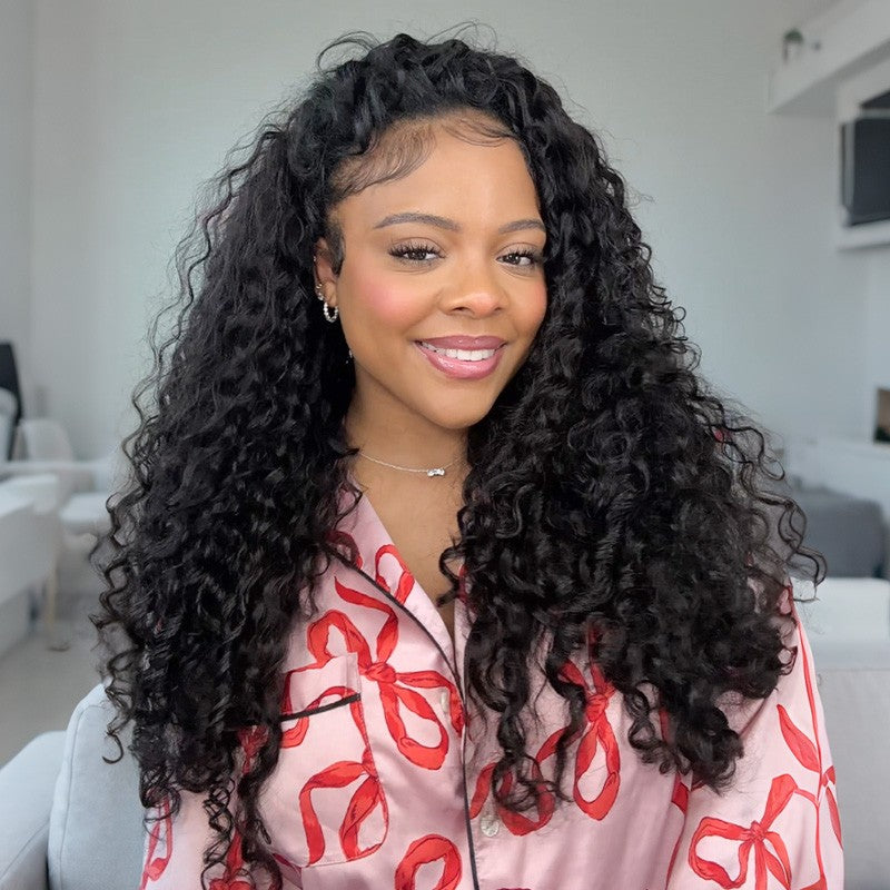 KRN Water Wave Half Wig Flexible Fit Drawstring Human Hair Wig