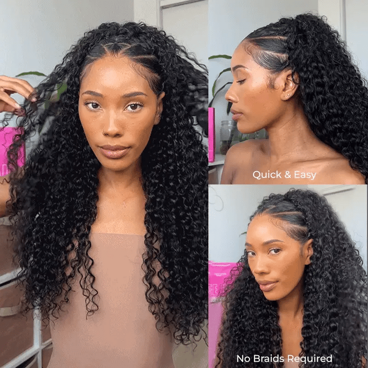 KRN Water Wave Half Wig Flexible Fit Drawstring Human Hair Wig