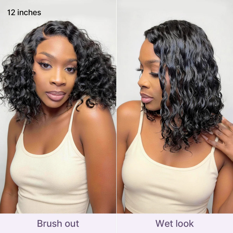 KRN Water Wave Short Curly Bob HD Lace Wig