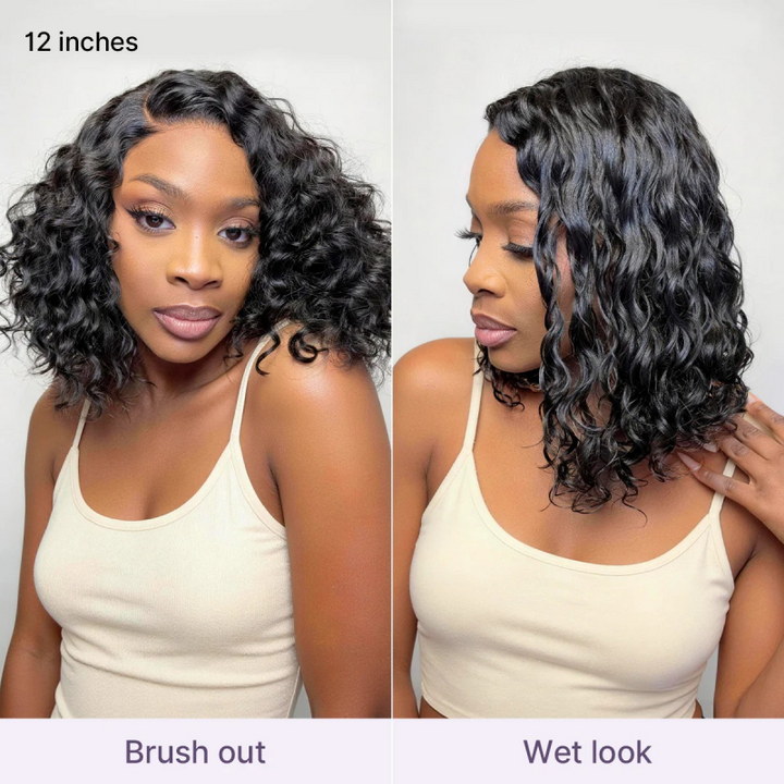 KRN Water Wave Short Curly Bob HD Lace Wig