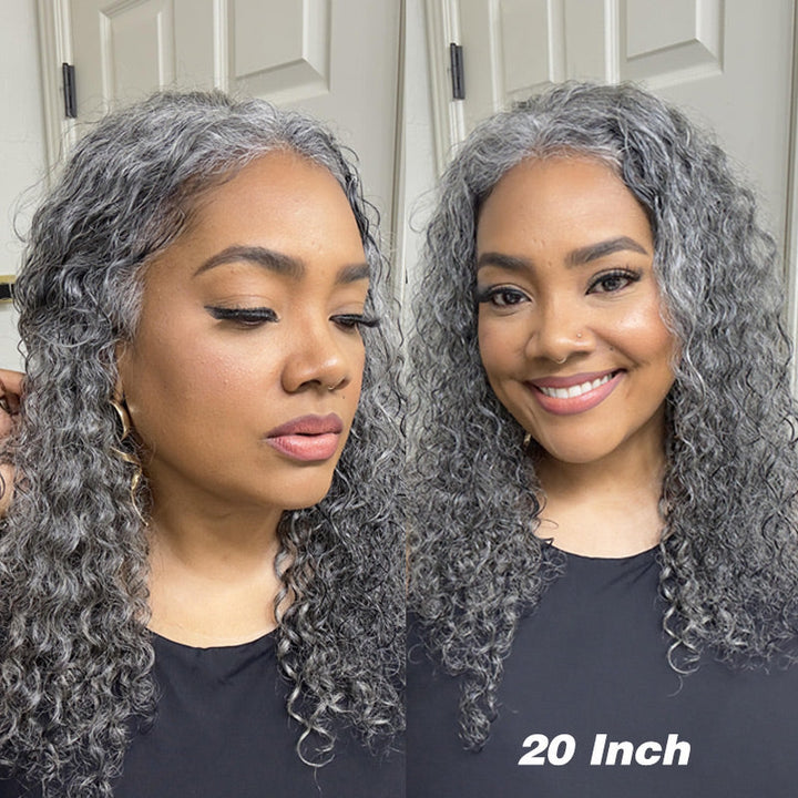 Water Wave Transparent Lace Salt Pepper 13x4 Full Frontal Wig