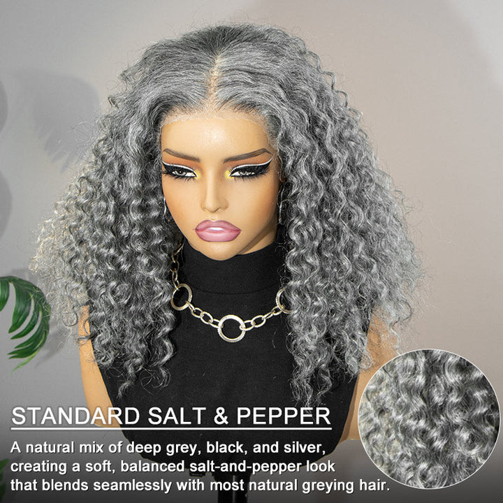 Water Wave Transparent Lace Salt Pepper 13x4 Full Frontal Wig