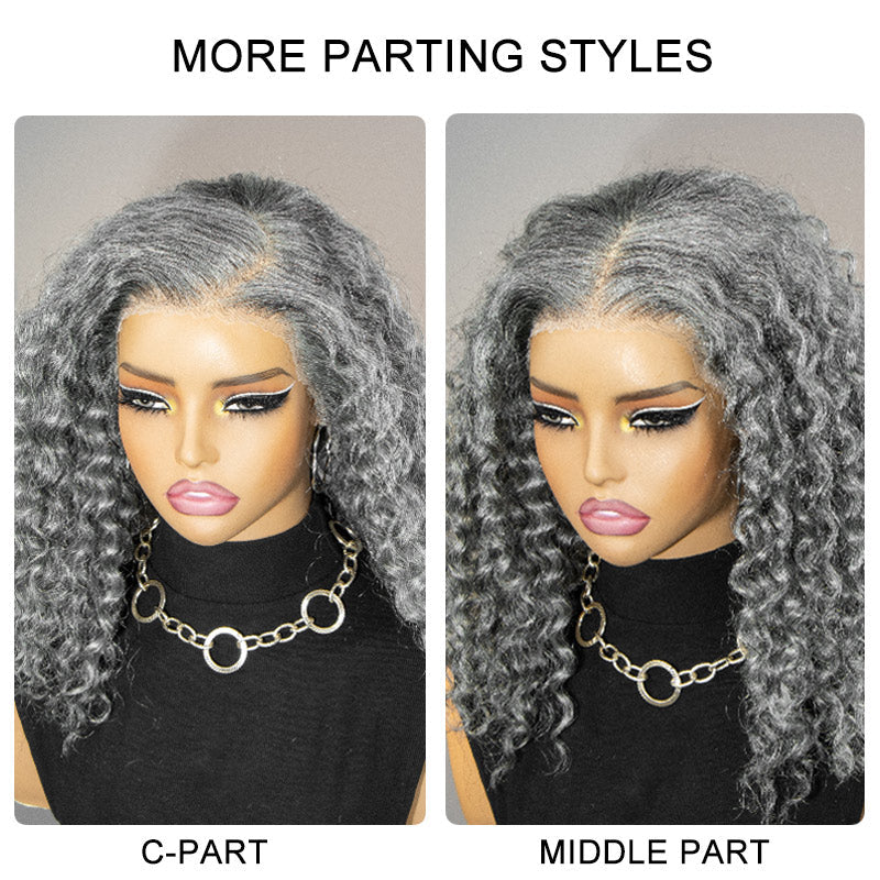 Water Wave Transparent Lace Salt Pepper 13x4 Full Frontal Wig