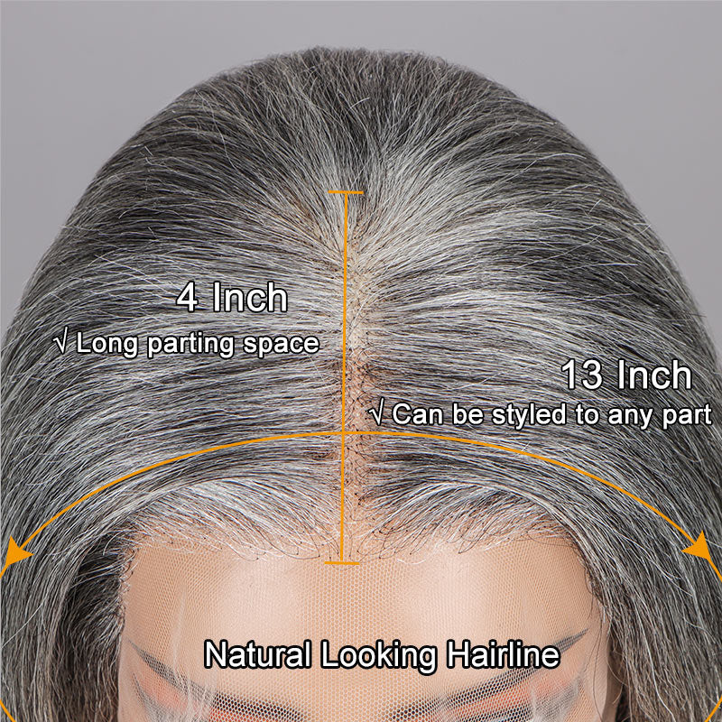 Water Wave Transparent Lace Salt Pepper 13x4 Full Frontal Wig