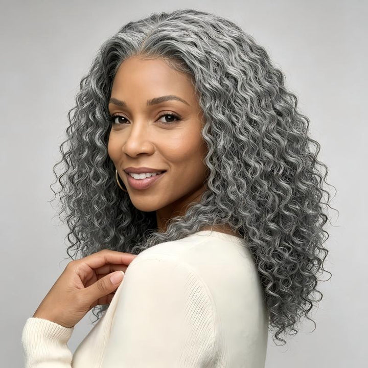 Water Wave Transparent Lace Salt Pepper 13x4 Full Frontal Wig
