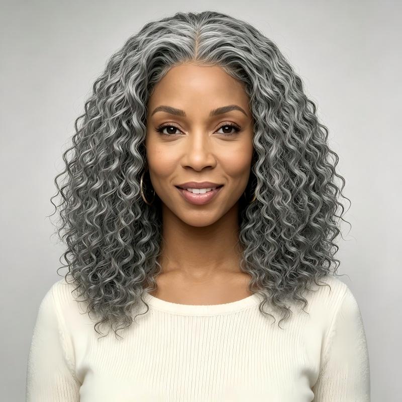 Water Wave Transparent Lace Salt Pepper 13x4 Full Frontal Wig