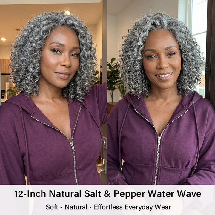 Water Wave Transparent Lace Salt Pepper 5x5 Closure Wig