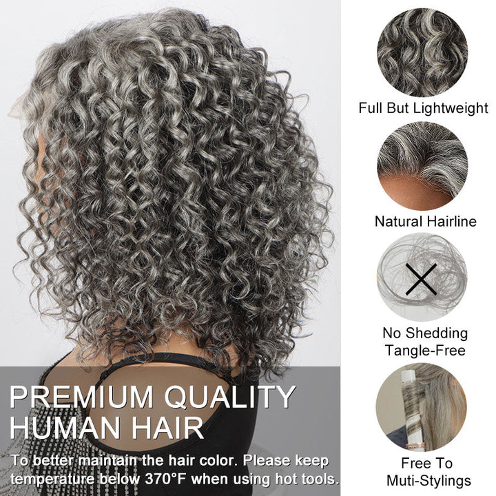 Water Wave Transparent Lace Salt Pepper 5x5 Closure Wig