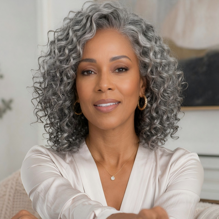 Water Wave Transparent Lace Salt Pepper 5x5 Closure Wig