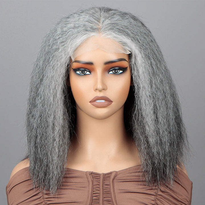 Yaki Straight Bob Transparent Lace Salt Pepper 5x5 Closure Wig