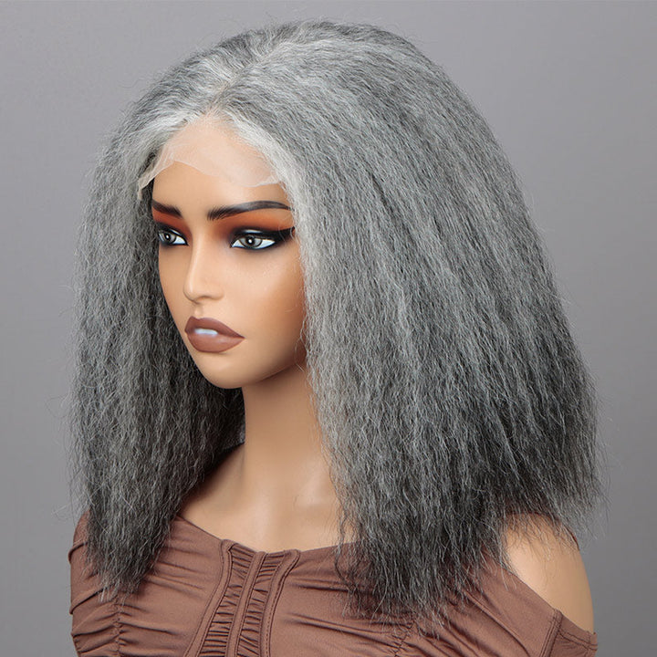 Yaki Straight Bob Transparent Lace Salt Pepper 5x5 Closure Wig