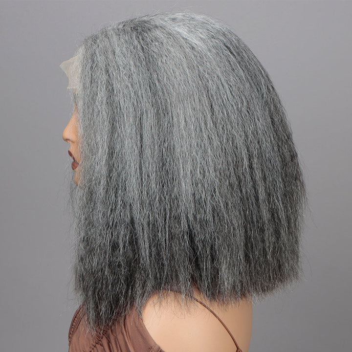 Yaki Straight Bob Transparent Lace Salt Pepper 5x5 Closure Wig