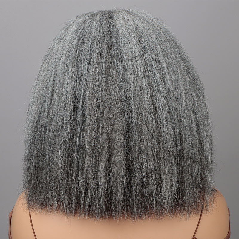 Yaki Straight Bob Transparent Lace Salt Pepper 5x5 Closure Wig