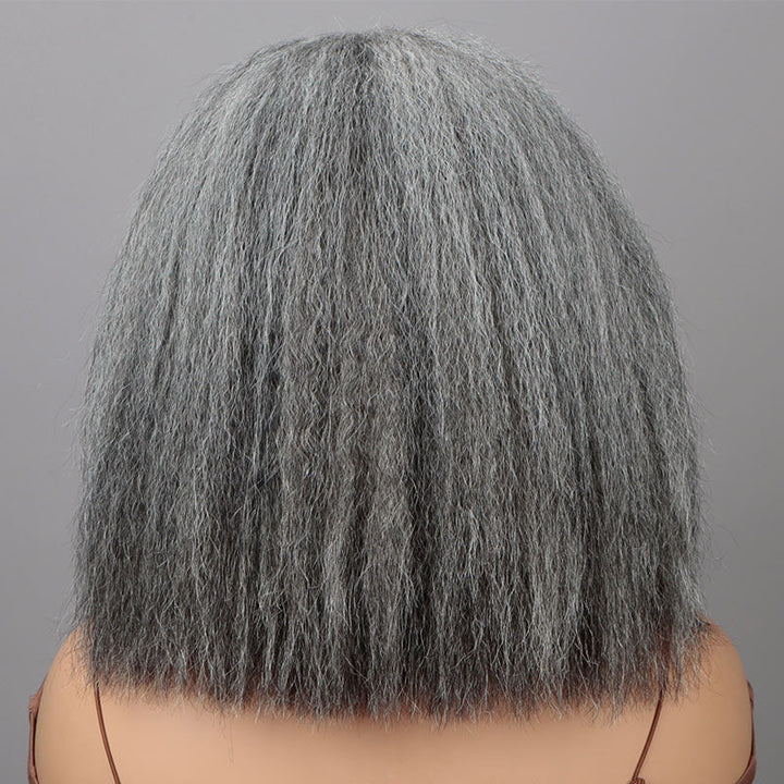 Yaki Straight Bob Transparent Lace Salt Pepper 5x5 Closure Wig