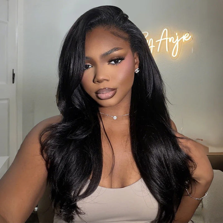 KRN Yaki Straight Half Wig 250% Density Flexible Fit Drawstring Human Hair Wig