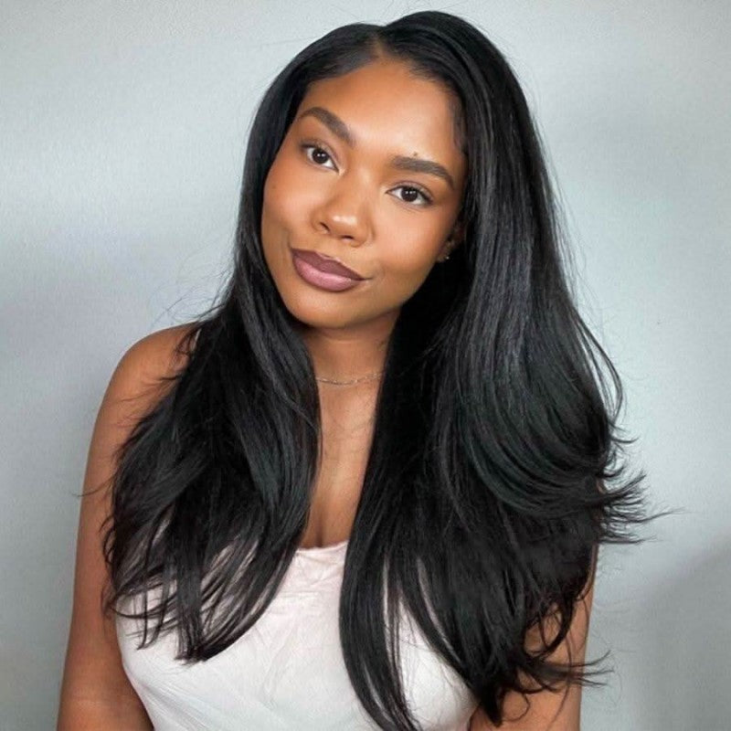 KRN Yaki Straight Half Wig 250% Density Flexible Fit Drawstring Human Hair Wig
