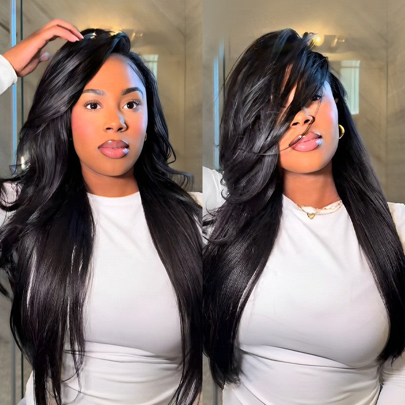 KRN Yaki Straight Half Wig 250% Density Flexible Fit Drawstring Human Hair Wig