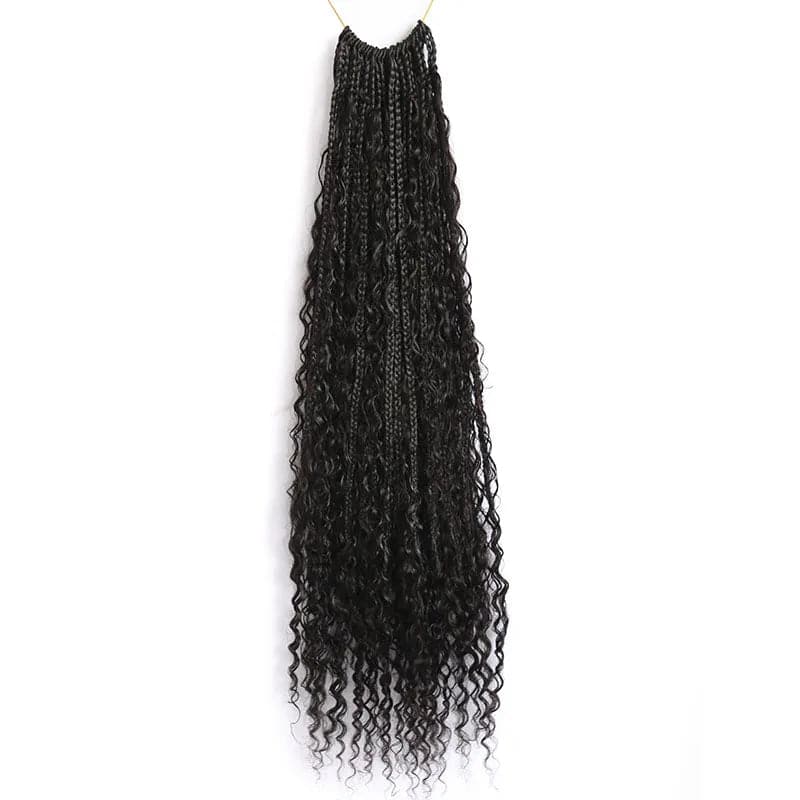 Boho Box Braid Crochet Hair with Human Hair Curls Crochet Braids Synthetic Braids with Human Hair Curls Ends for Black Women