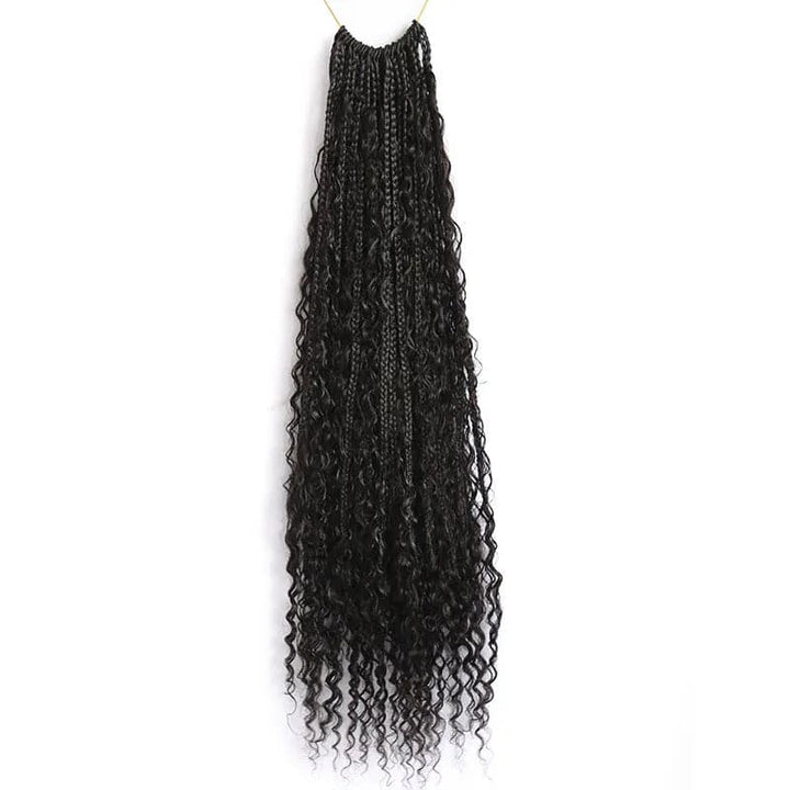 Boho Box Braid Crochet Hair with Human Hair Curls Crochet Braids Synthetic Braids with Human Hair Curls Ends for Black Women