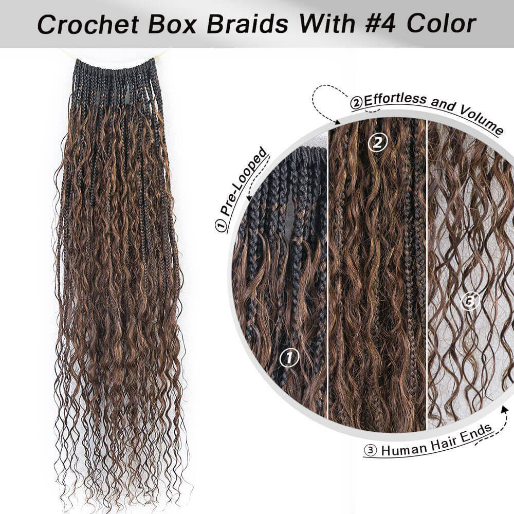 #T1B/4 Color Deep Wave Crochet Boho Box Braids 14-30 Inch