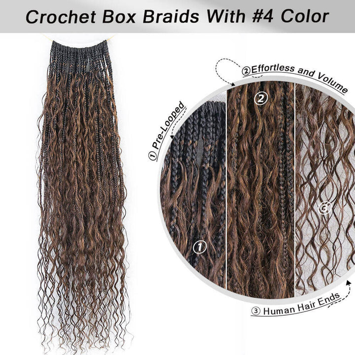 #T1B/4 Color Deep Wave Crochet Boho Box Braids 14-30 Inch