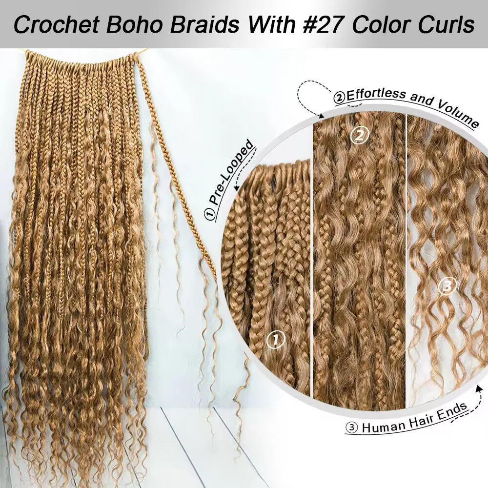 KRN 27# Kinky Curly Blonde Crochet Boho Box Braids "14inch-30inch"